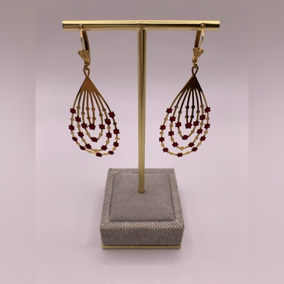 Jewelry - Vintage gold tone red stars earrings